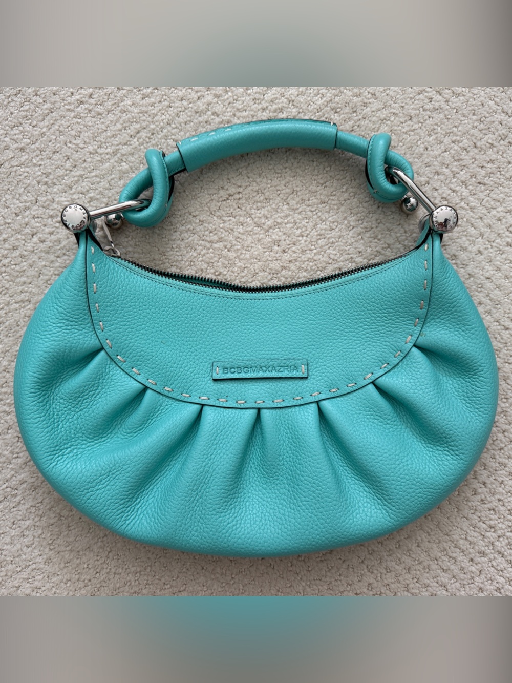 BCBGMaxAzria Turquoise Leather Crescent Shoulder Bag
